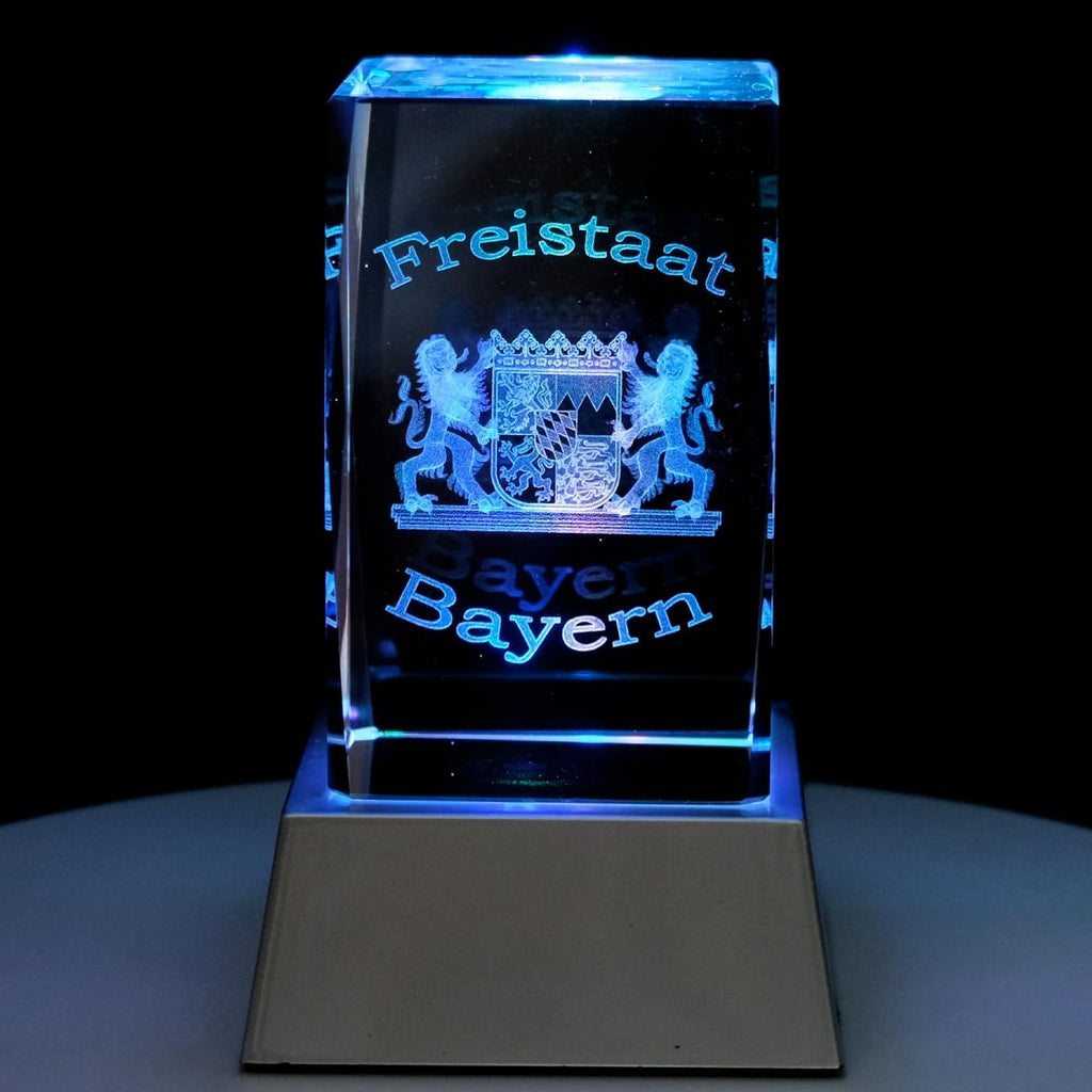 Kaltner Präsente Stimmungslicht – EIN ganz besonderes Geschenk: LED Kerze/Kristall Glasblock / 3D-Laser-Gravur/Bayerische Deko/Freistaat Bayern
