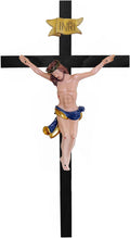 Kaltner Präsente Geschenkidee – Holzkreuz Wandkreuz Kruzifix aus Echtholz Buche Kreuz Schwarz mit Jesus Christus Figur aus Kunststein handbemalt (Höhe 15 cm)