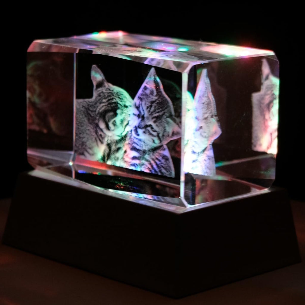 Kaltner Präsente Stimmungslicht - Das perfekte Katzen Geschenk: LED Kerze/Kristall Glasblock / 3D-Laser-Gravur Nachtlicht, Katzen Figur, Deko, Katzenliebhaber