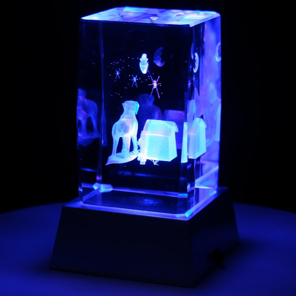Kaltner Präsente Stimmungslicht - Ein ganz besonderes Geschenk: LED Kerze/Kristall Glasblock / 3D-Laser-Gravur Tiere Hunde Hundehütte/Beleuchtung in Regenbogen Farben