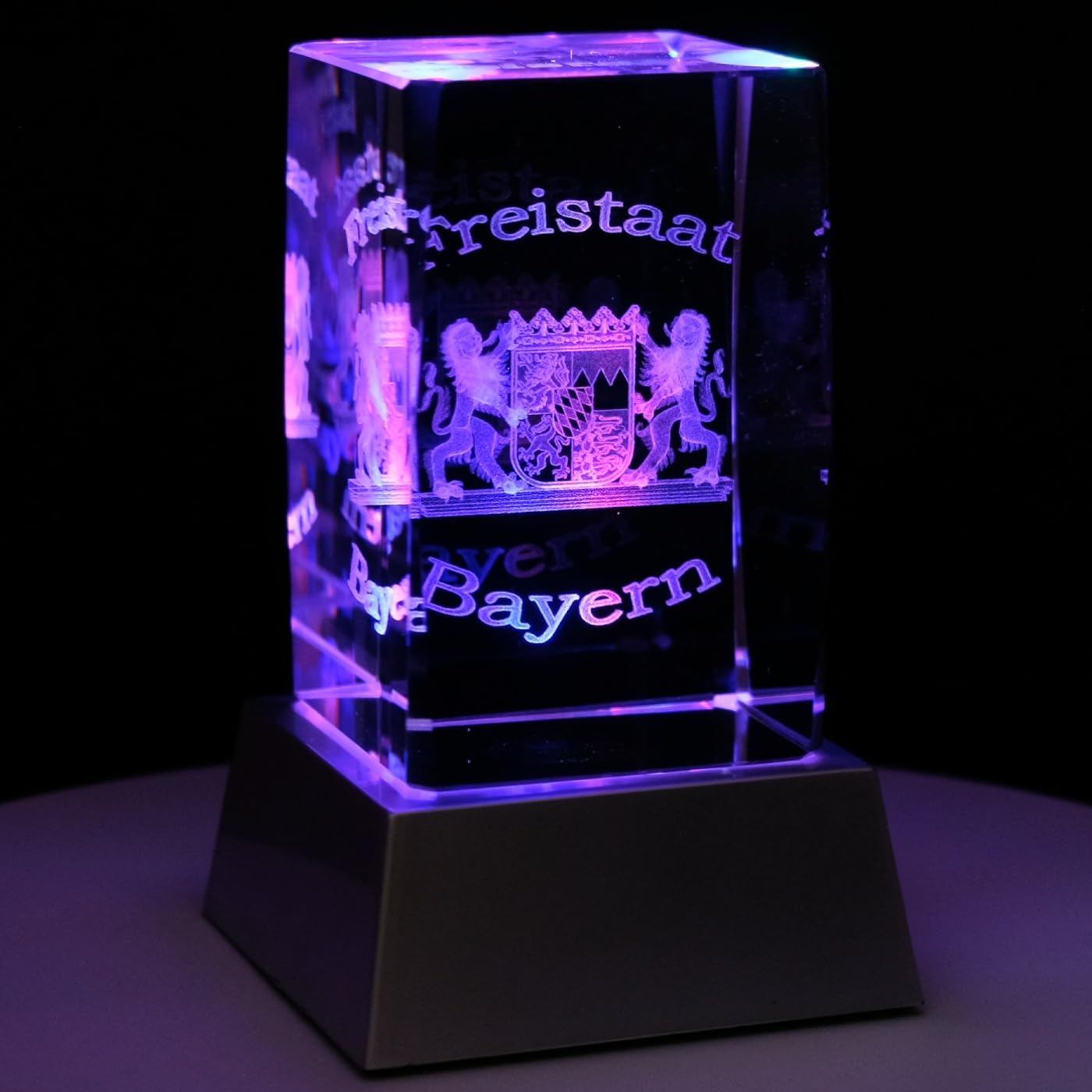Kaltner Präsente Stimmungslicht – EIN ganz besonderes Geschenk: LED Kerze/Kristall Glasblock / 3D-Laser-Gravur/Bayerische Deko/Freistaat Bayern