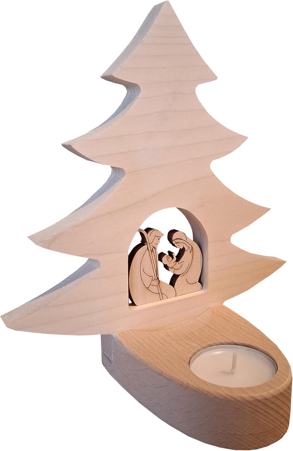 Kaltner Präsente Geschenkidee - Weihnachtskrippe Krippe aus Holz/Teelichthalter mit Jesus, Maria und Kind/Weihnachtsbaum/Weihnachtsdekoration Innen/Weihnachtsdeko