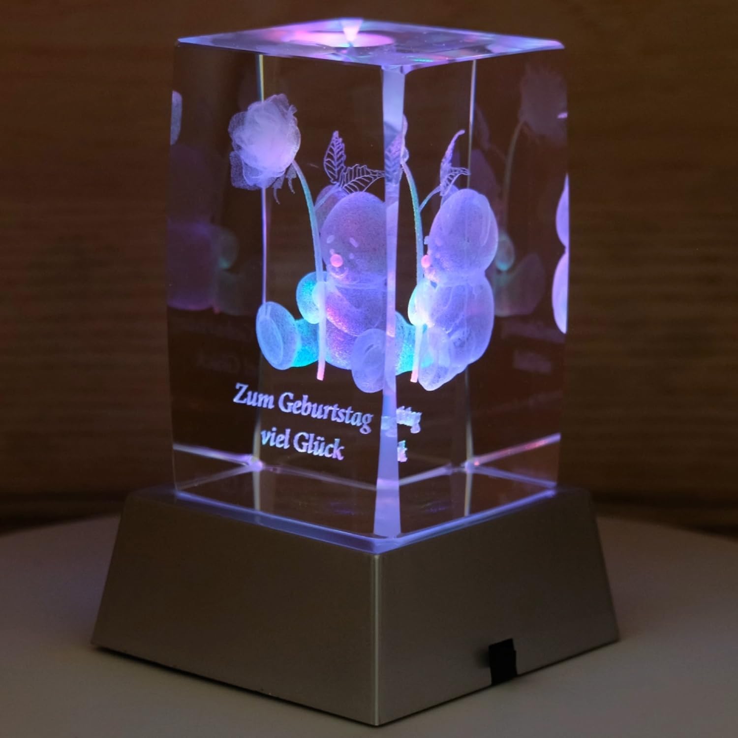 Kaltner Präsente Stimmungslicht - Das perfekte Geschenk: LED Kerze/Kristall Glasblock / 3D-Laser-Gravur Glückwunschkarte/Geburtstagskarte/Zum Geburtstag viel Glück/Geburtstagsgeschenk