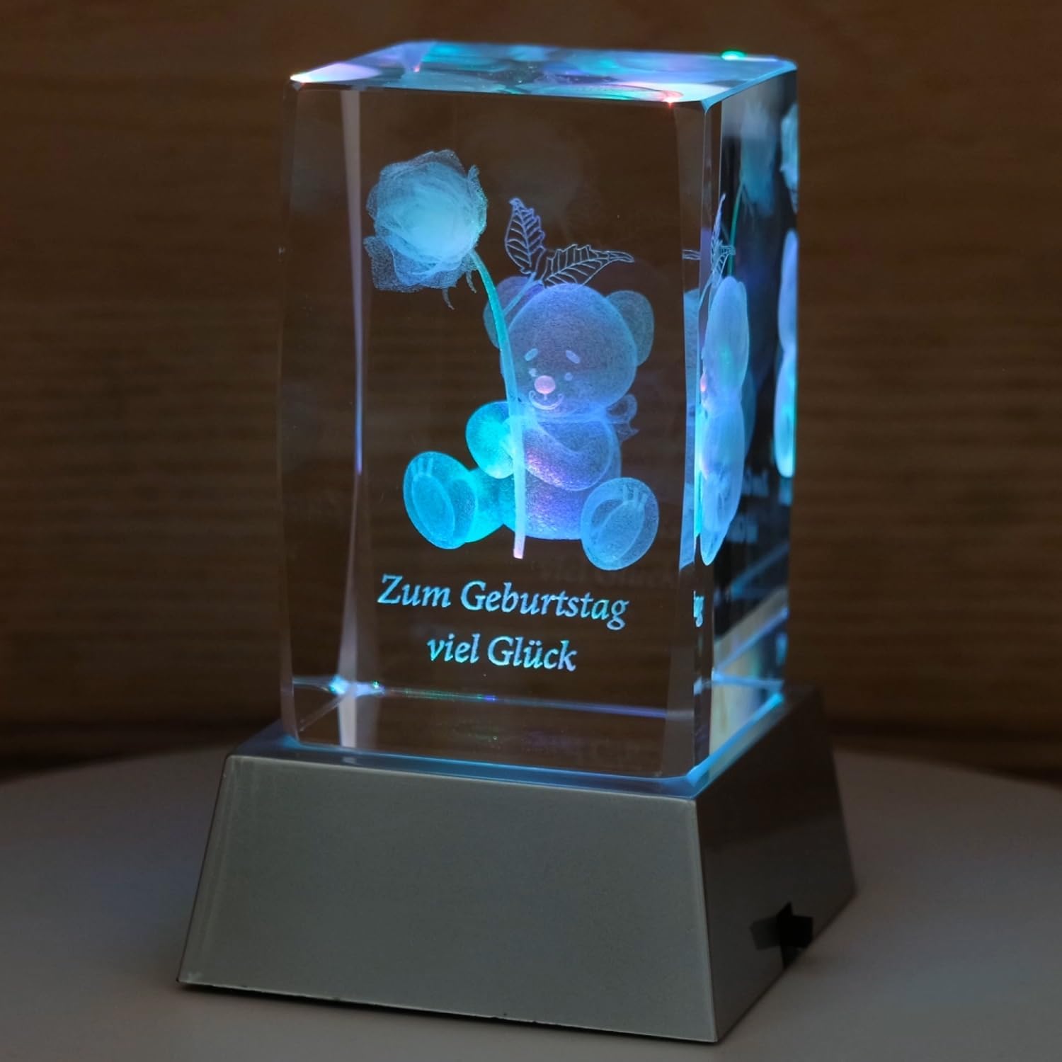 Kaltner Präsente Stimmungslicht - Das perfekte Geschenk: LED Kerze/Kristall Glasblock / 3D-Laser-Gravur Glückwunschkarte/Geburtstagskarte/Zum Geburtstag viel Glück/Geburtstagsgeschenk