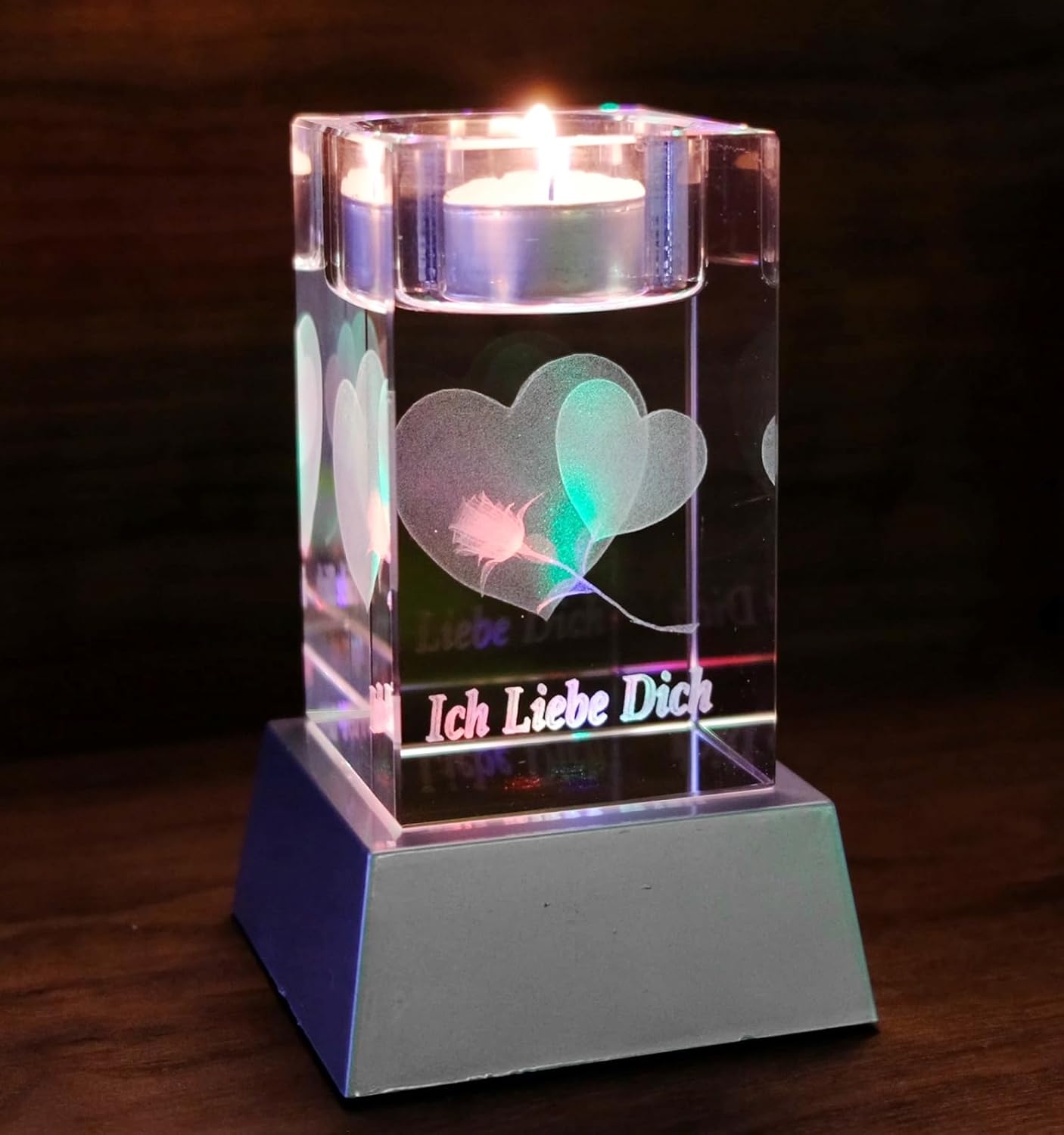 Kaltner Präsente Stimmungslicht 3D Kristall Glasblock, Teelichthalter, Kerzenhalter, Ich Liebe Dich Geschenke für Frauen, Weihnachten, Jahrestag, Hochzeitstag, Valentinstag
