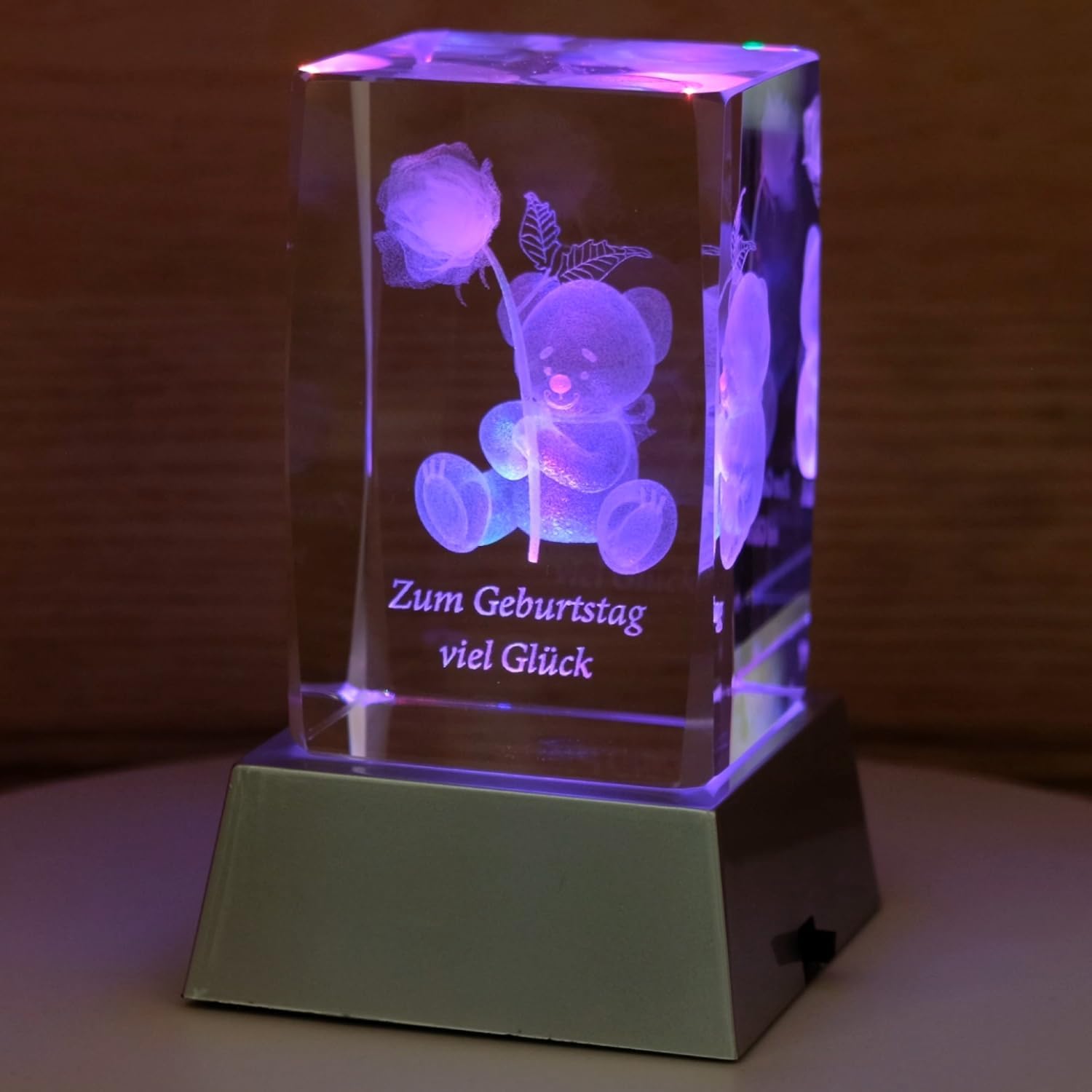Kaltner Präsente Stimmungslicht - Das perfekte Geschenk: LED Kerze/Kristall Glasblock / 3D-Laser-Gravur Glückwunschkarte/Geburtstagskarte/Zum Geburtstag viel Glück/Geburtstagsgeschenk