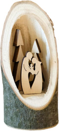 Kaltner Präsente Geschenkidee - Weihnachten Krippe aus Holz mit Jesus, Maria und Kind in einem Baumstamm mit Rinde (Höhe 12 cm)