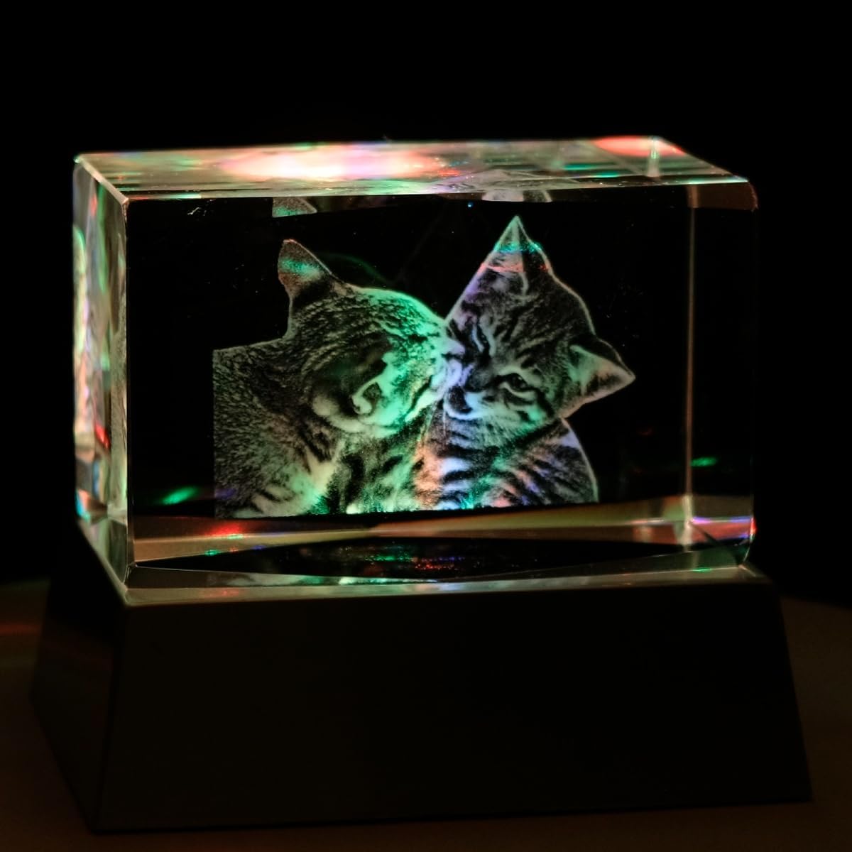 Kaltner Präsente Stimmungslicht - Das perfekte Katzen Geschenk: LED Kerze/Kristall Glasblock / 3D-Laser-Gravur Nachtlicht, Katzen Figur, Deko, Katzenliebhaber