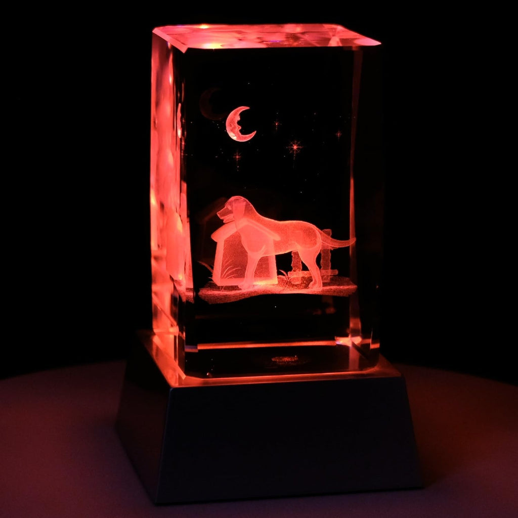 Kaltner Präsente Stimmungslicht - Ein ganz besonderes Geschenk: LED Kerze/Kristall Glasblock / 3D-Laser-Gravur Tiere Hunde Hundehütte/Beleuchtung in Regenbogen Farben