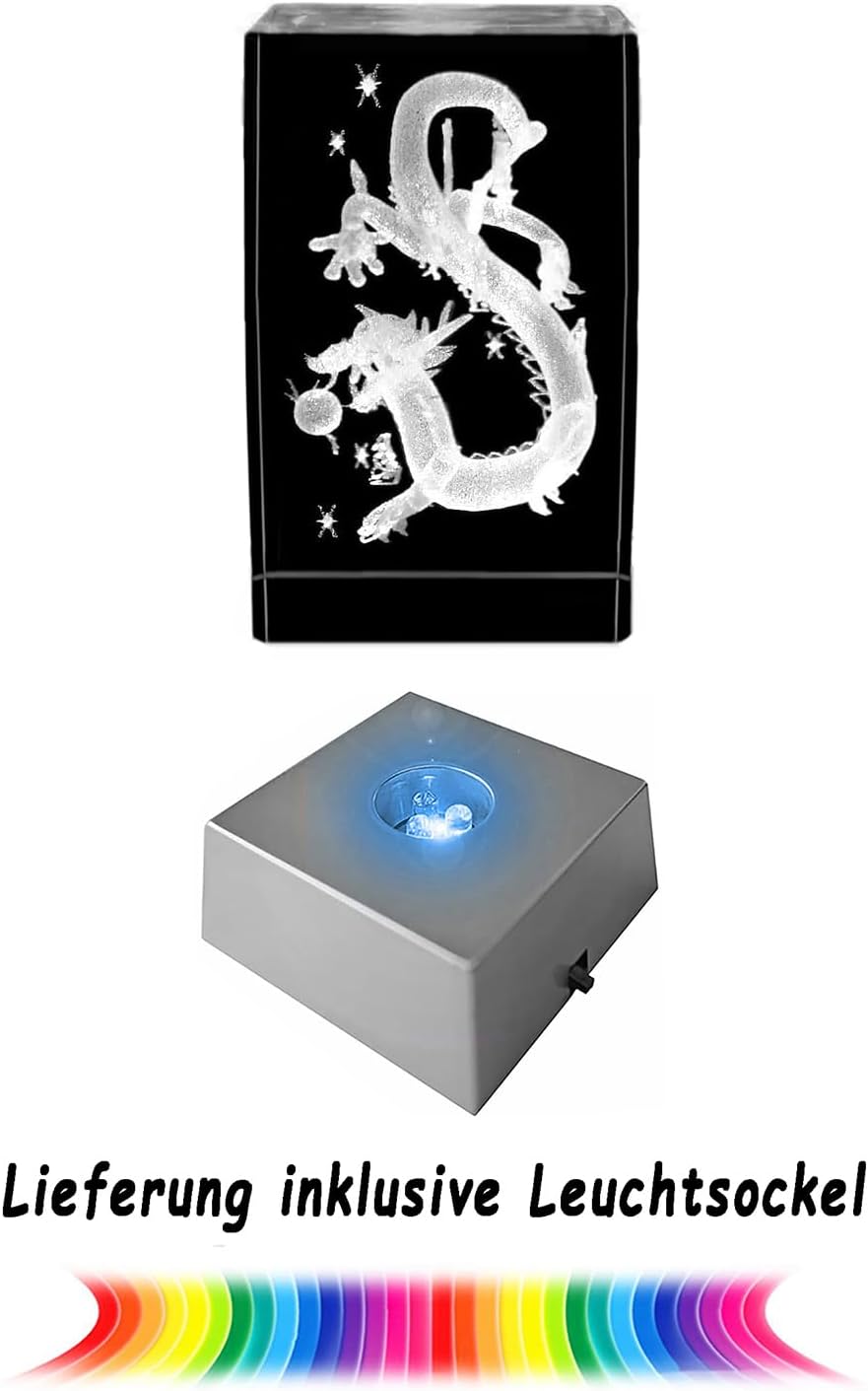Kaltner Präsente Stimmungslicht - Das perfekte Drachen Geschenk: LED Kerze/Kristall Glasblock / 3D-Laser-Gravur/buddhistischen Kunst/Buddha/Drache/Buddhismus/Naga