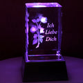 Kaltner Präsente Stimmungslicht - Ein ganz besonderes Geschenk: LED Kerze / Kristall Glasblock / 3D-Laser-Gravur Motiv Romantik Rose Ich liebe Dich