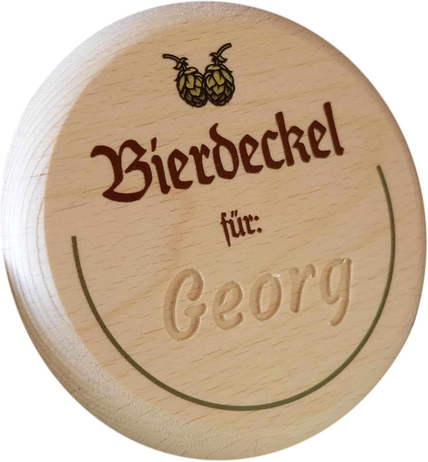Kaltner Präsente Geschenkidee - Bierglasdeckel aus Holz mit Gravur des Namens, personalisierte Abdeckung für Krüge und Biergläser Schutz vor Insekten & Wespen für den Garten, Biergarten Bierdeckel