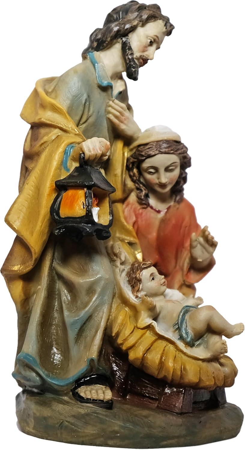Kaltner Präsente Weihnachtskrippe Heilige Familie, Barock-Stil, Handbemalte Krippenfigur, 14 cm Höhe, Polyresin Kunststein, Mehrfarbige Krippe