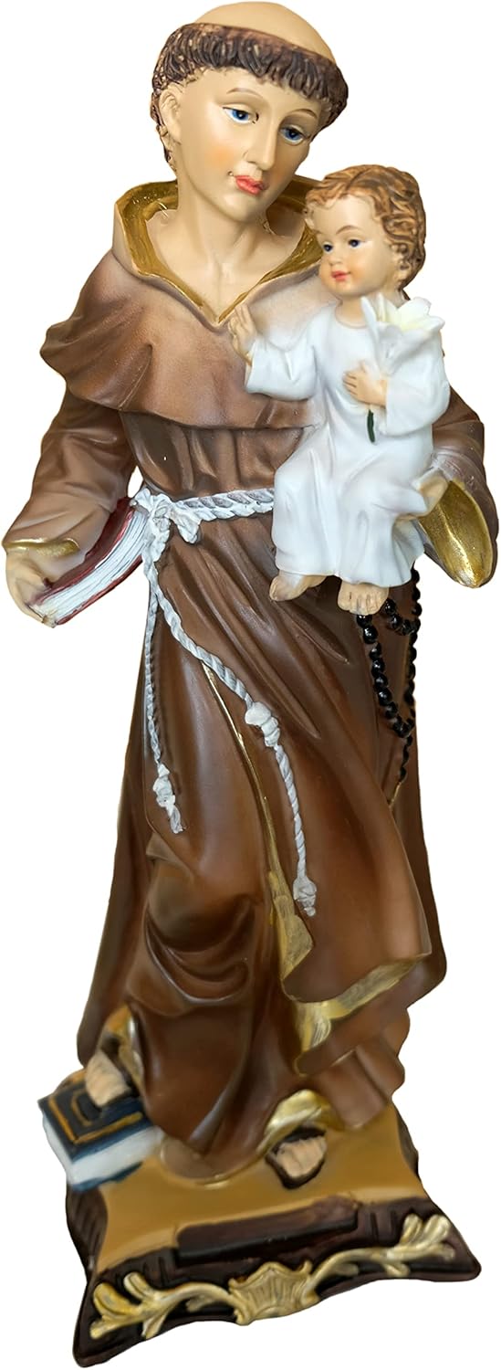 Kaltner Präsente Geschenkidee - 31,5 cm Heiligenfigur Heiliger Antonius von Padua mit Jesus Kind Schutzpatron - Handgemalte Figur auf Sockel - Hochwertiger Kunstguss aus Resin – Dekoration