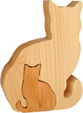Kaltner Präsente Geschenkartikel - Echtholz Deko Figur Katzen aus massivem Buchenholz Natur, verschiebbare Ebenen Katzenbaby aus Kirschholz (Höhe 15 cm)