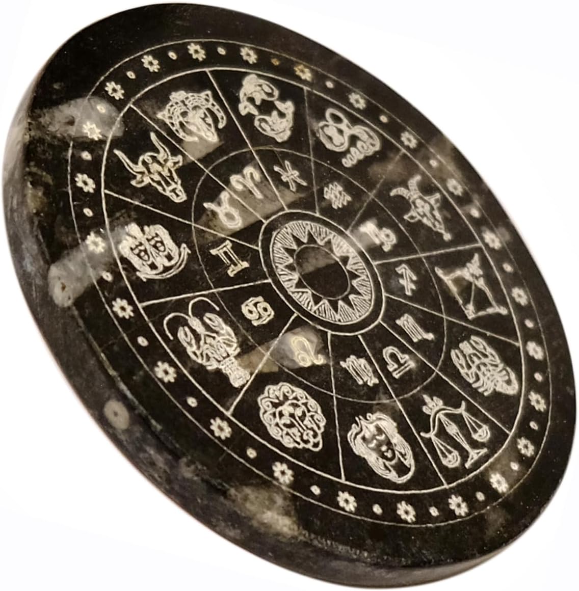 Kaltner Präsente Geschenkidee - Versteinerte Urzeit Fossilien mit Sternzeichen Gravur: Orthoceras Deko Scheibe/Lehrmaterialien Fossilien (Ø 10,5 cm)