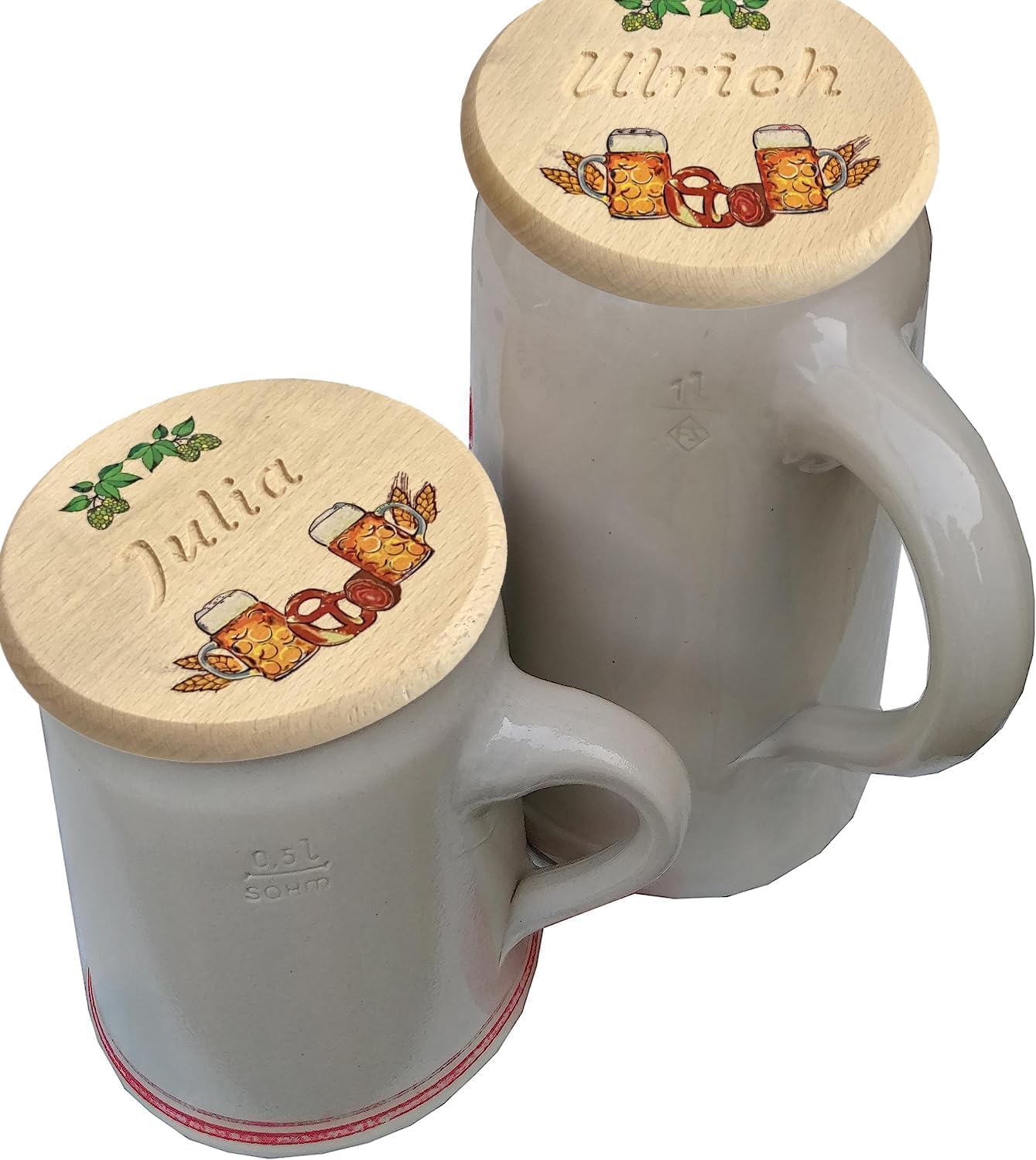 Kaltner Präsente Geschenkidee - Bierglasdeckel aus Holz mit Gravur des Namens, personalisierte Abdeckung für Krüge und Biergläser Schutz vor Wespen für den Garten, Biergarten Bierdeckel
