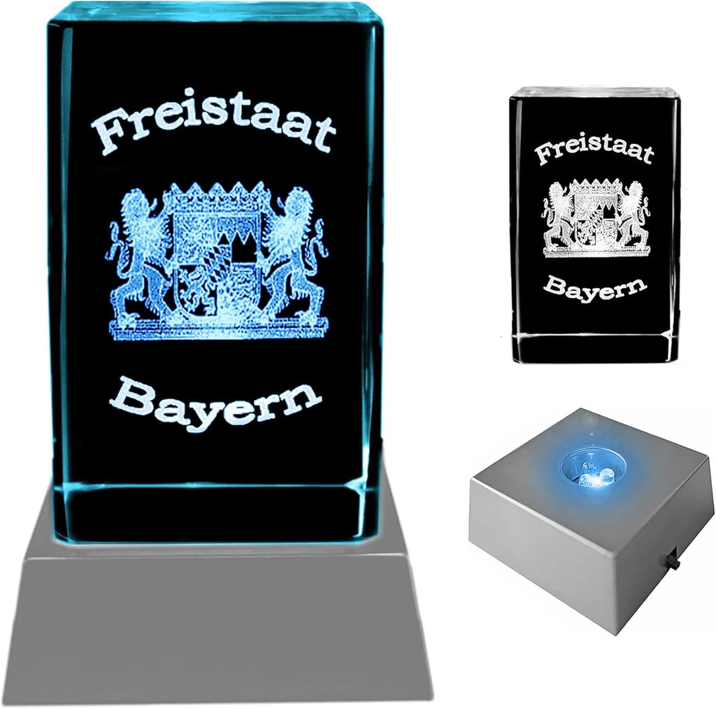 Kaltner Präsente Stimmungslicht – EIN ganz besonderes Geschenk: LED Kerze/Kristall Glasblock / 3D-Laser-Gravur/Bayerische Deko/Freistaat Bayern