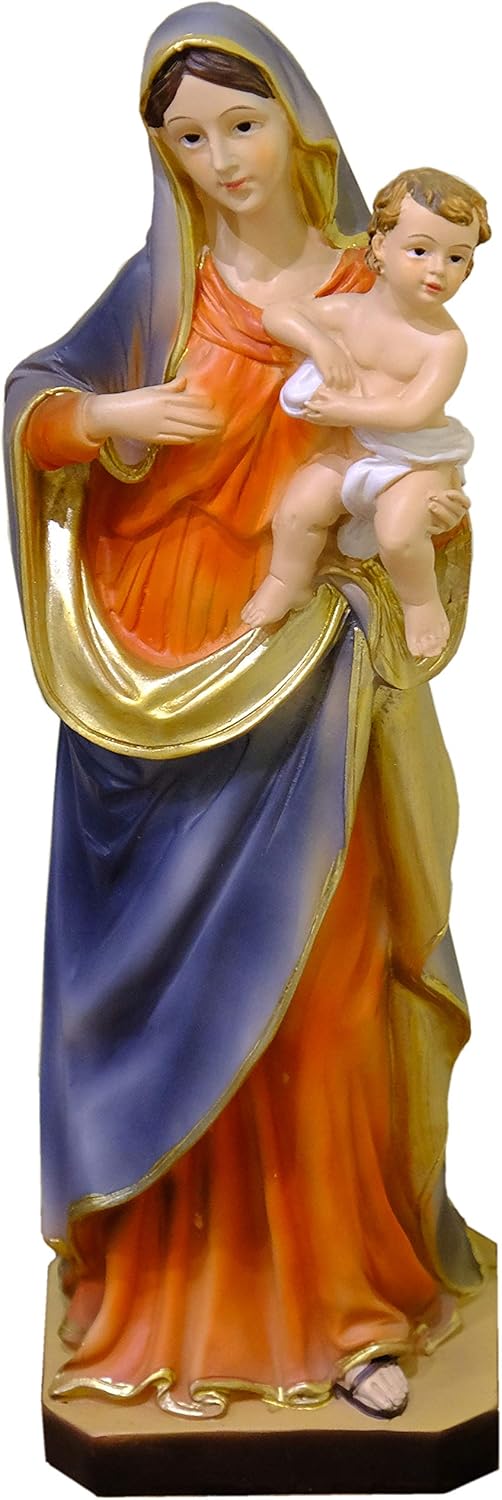 Kaltner Präsente Geschenkidee: Skulptur Mutter Gottes mit Jesukind 30,5 cm Madonna Maria mit Jesus Kind - Handgemalte Marienfigur auf Sockel - Hochwertiger Kunstguss aus Resin – Dekoration
