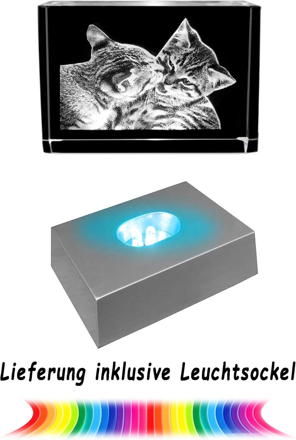 Kaltner Präsente Stimmungslicht - Das perfekte Katzen Geschenk: LED Kerze/Kristall Glasblock / 3D-Laser-Gravur Nachtlicht, Katzen Figur, Deko, Katzenliebhaber