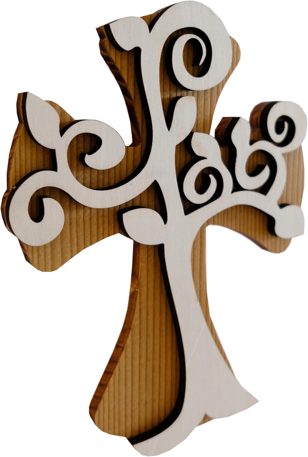 Kaltner Präsente Geschenkidee - 18 cm Wandkreuz Echtes Holz Kreuz Kruzifix mit Lebensbaum für die Wand modern gefertigt im Grödner Tal Südtirol