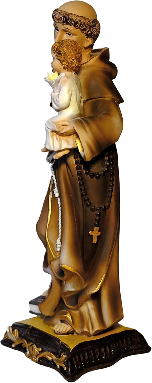 Kaltner Präsente Geschenkidee - 31,5 cm Heiligenfigur Heiliger Antonius von Padua mit Jesus Kind Schutzpatron - Handgemalte Figur auf Sockel - Hochwertiger Kunstguss aus Resin – Dekoration