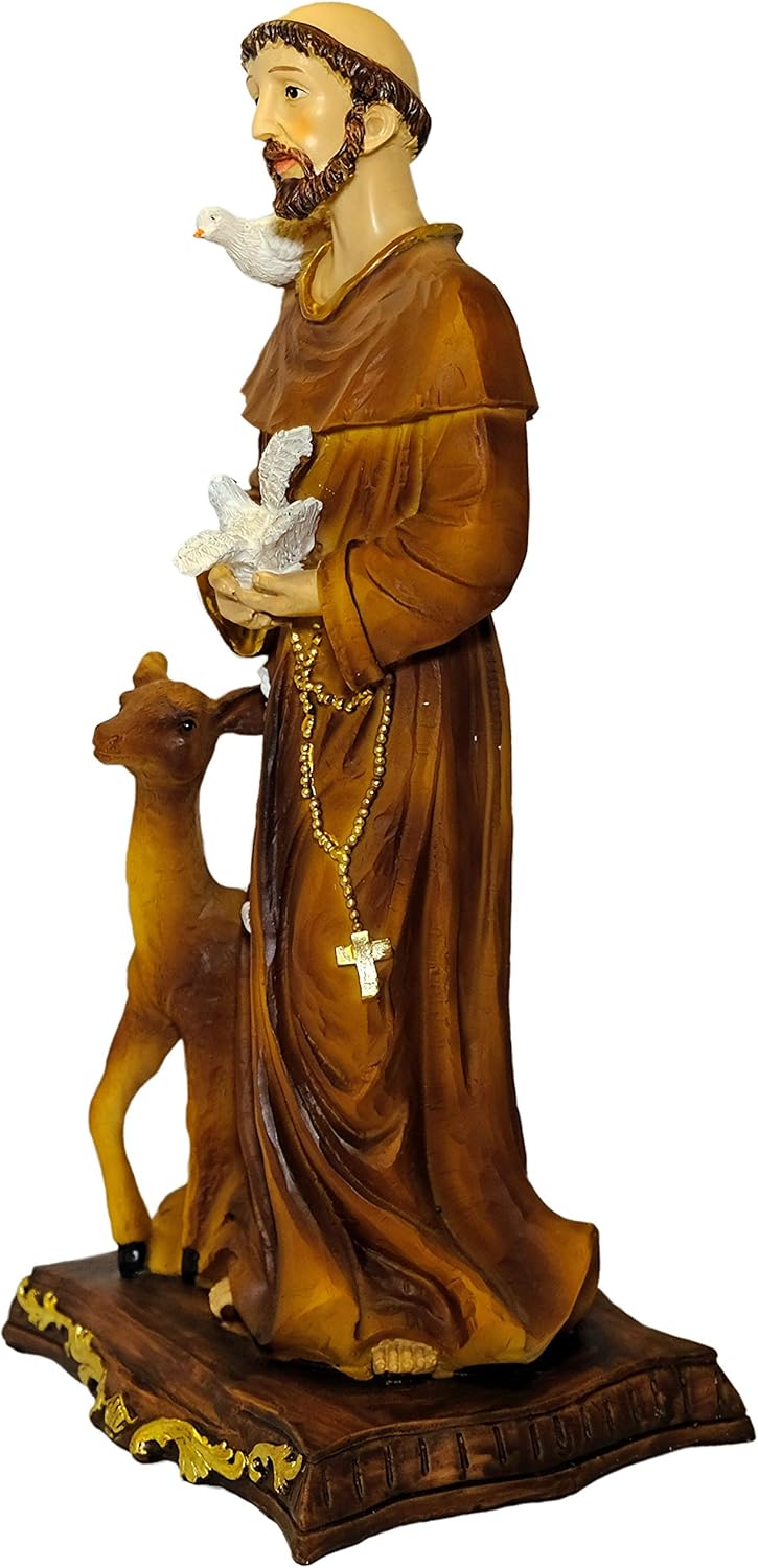 Kaltner Präsente Geschenkidee - 32 cm Heiligenfigur Heiliger Franziskus Franz von Assisi Schutzpatron - Handgemalte Figur auf Sockel - Hochwertiger Kunstguss aus Resin – Dekoration