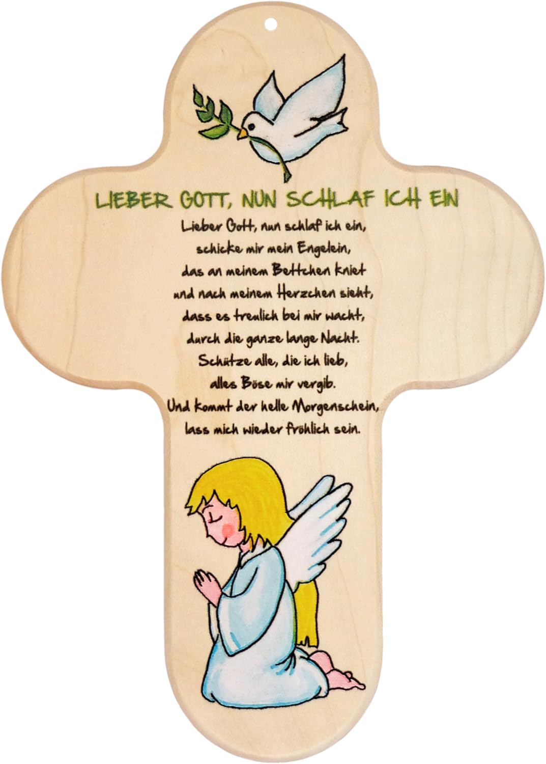 Kaltner Präsente Geschenkidee - 20 cm Kinderkreuz Kreuz für das Kinderzimmer Echtholz Natur Buche mit Buntdruck Engel Schutzengel Geschenk Taufe Geburt