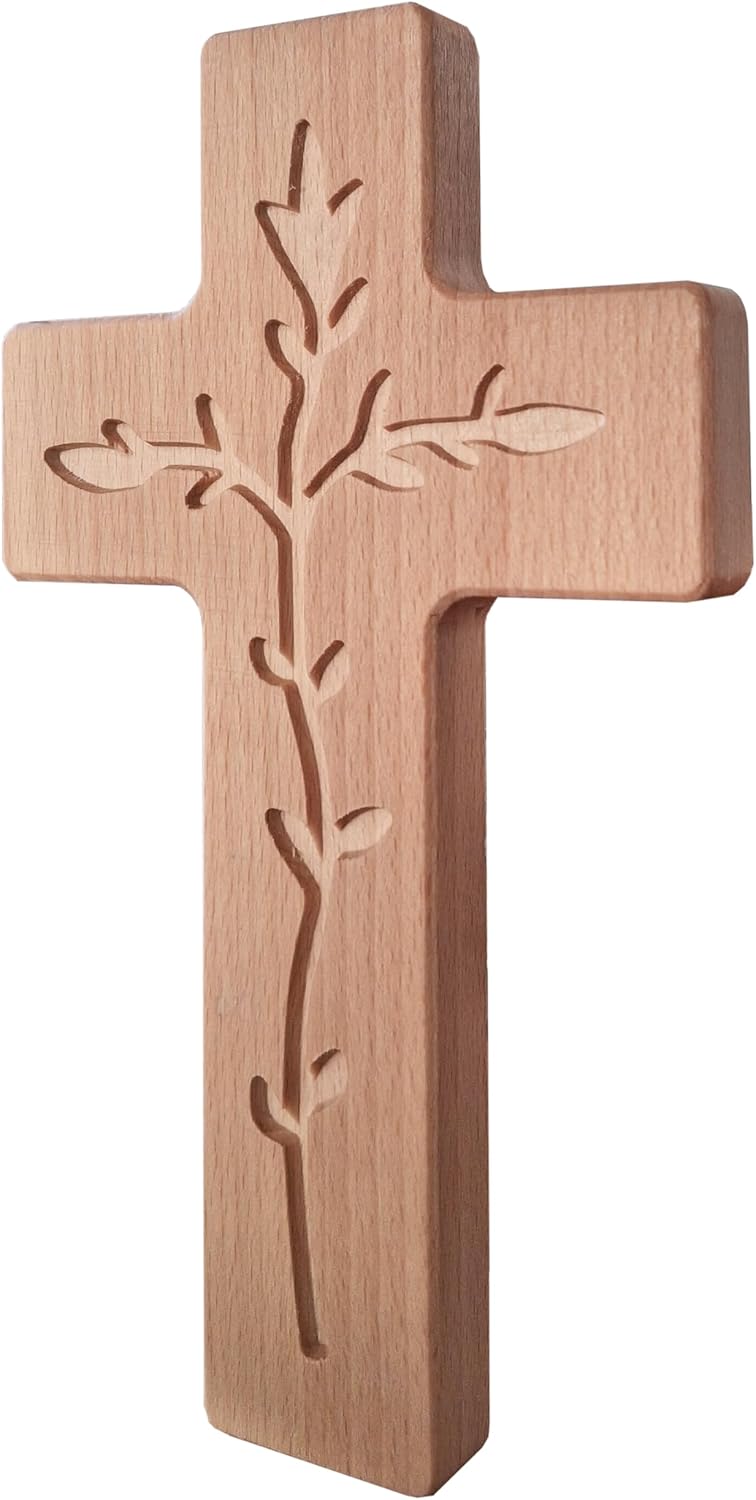 Kaltner Präsente Geschenkidee - 20 cm Wandkreuz Echtes Holz Buche Kreuz Kruzifix modern für die Wand Lebensbaum Baum des Lebens