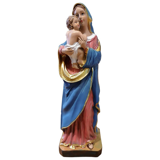 Madonna Mutter Gottes mit Jesuskind 20,5 cm – Handbemalte Marienfigur auf Sockel – Resin Kunstguss