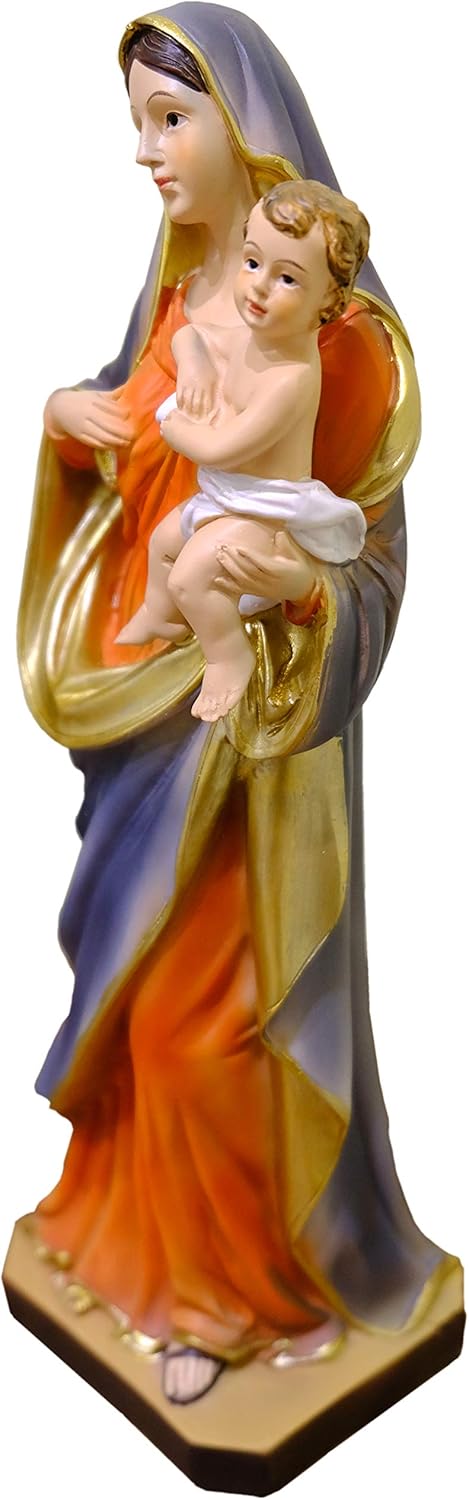 Kaltner Präsente Geschenkidee: Skulptur Mutter Gottes mit Jesukind 30,5 cm Madonna Maria mit Jesus Kind - Handgemalte Marienfigur auf Sockel - Hochwertiger Kunstguss aus Resin – Dekoration