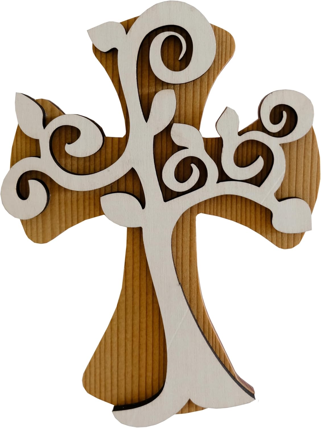 Kaltner Präsente Geschenkidee - 18 cm Wandkreuz Echtes Holz Kreuz Kruzifix mit Lebensbaum für die Wand modern gefertigt im Grödner Tal Südtirol