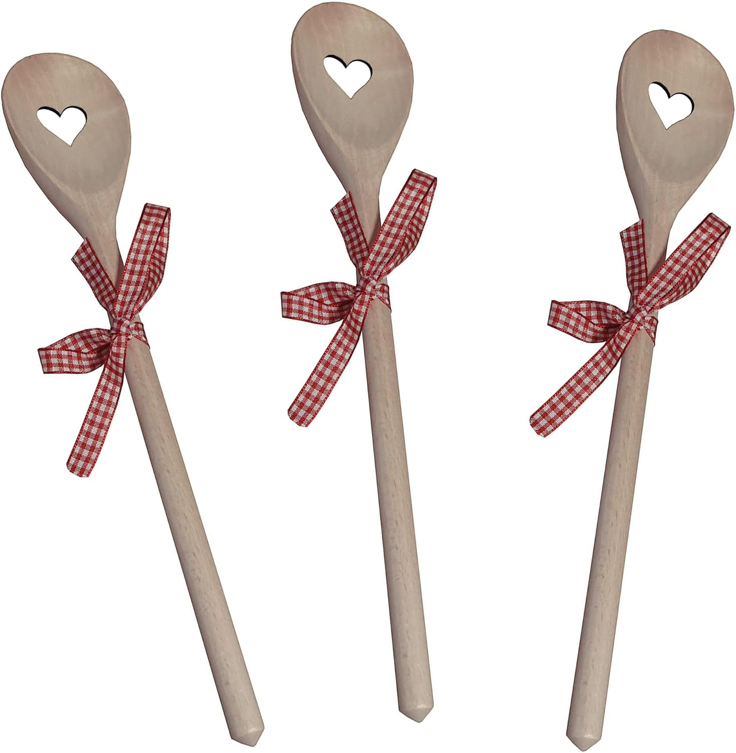 Kaltner Präsente Geschenkidee - Kochlöffel Holzlöffel Löffel aus Holz Buche mit Motiv Herz und Schleife (3er Set)