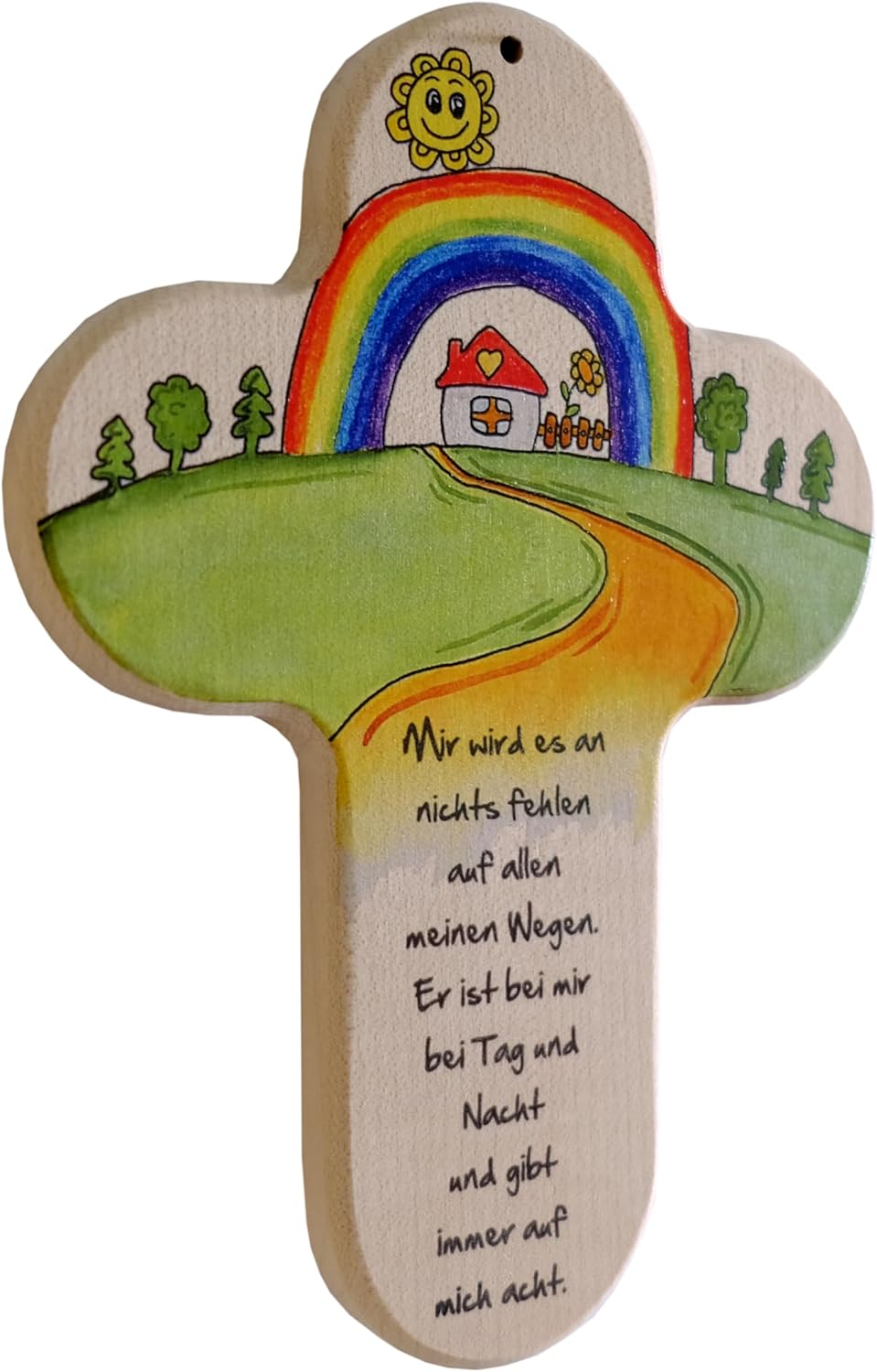 Kaltner Präsente Geschenkidee - 20 cm Kinderkreuz Kreuz für das Kinderzimmer Echtholz Natur Buche mit Buntdruck Geschenk Taufe Geburt