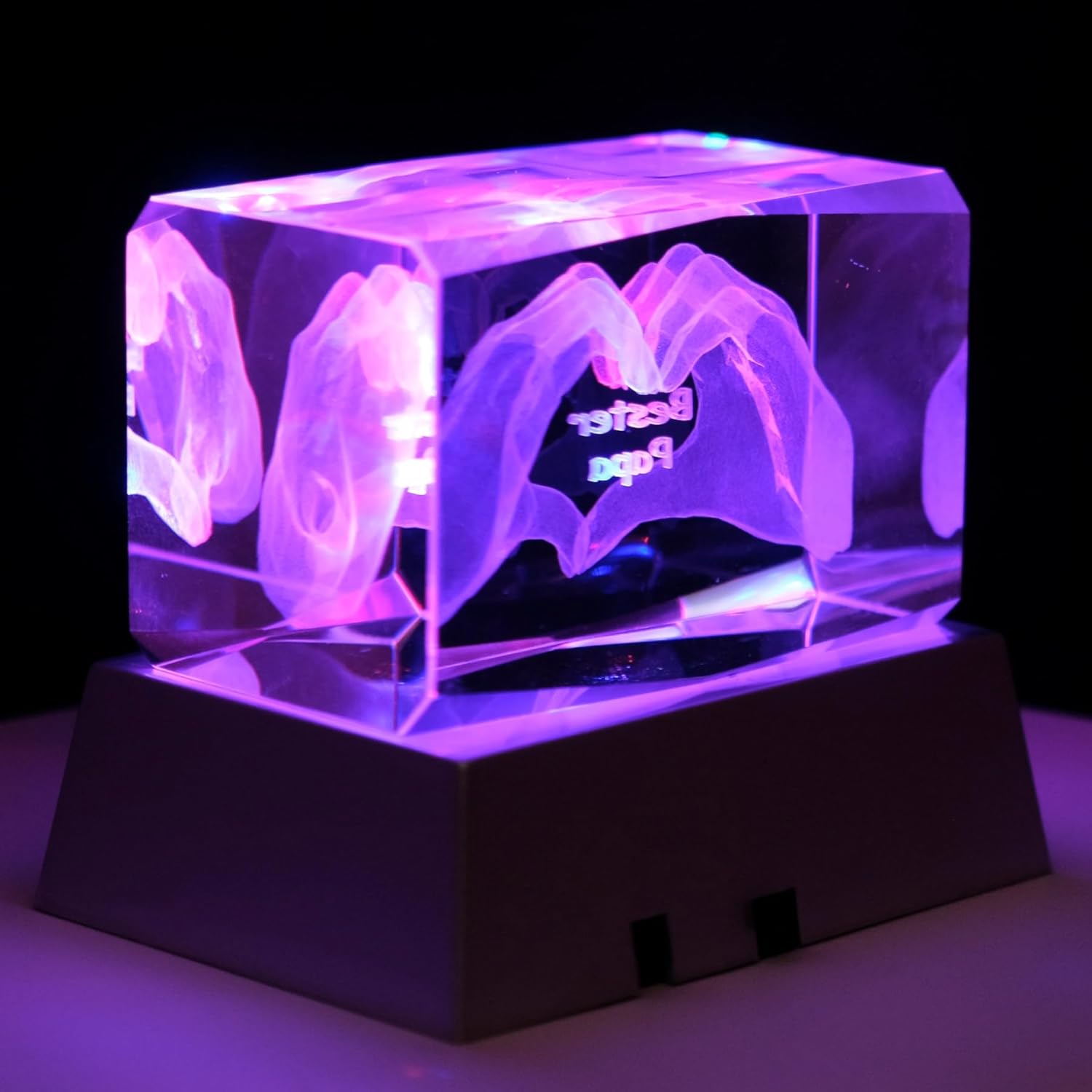 Kaltner Präsente Stimmungslicht - Das perfekte Geschenk: LED Kerze/Kristall Glasblock / 3D-Laser-Gravur/Herz Hände – Bester Papa/Ich liebe Dich