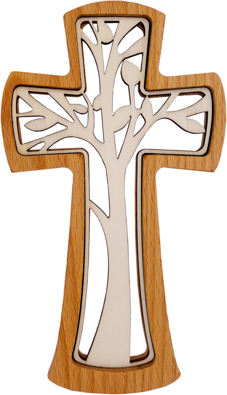Kaltner Präsente Geschenkidee - Wandkreuz Echtholz Kreuz Kruzifix modern/Holz Buche/Baum des Lebens (Höhe 20 cm)