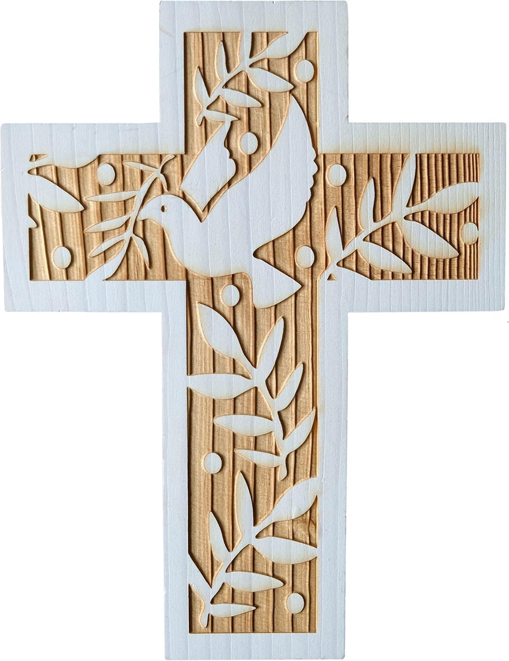 Kaltner Präsente Geschenkidee - Wandkreuz Echtholz Kreuz aus Fichte Kruzifix mit Taube für die Wand modern gefertigt im Grödner Tal Südtirol (Höhe 24 cm)