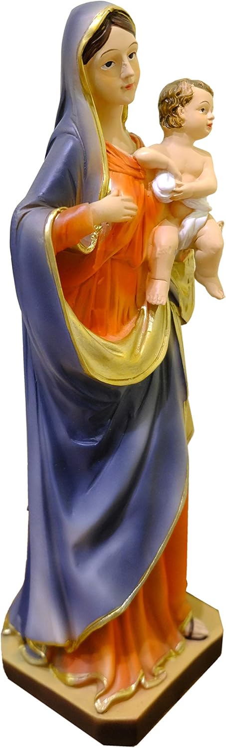 Kaltner Präsente Geschenkidee: Skulptur Mutter Gottes mit Jesukind 30,5 cm Madonna Maria mit Jesus Kind - Handgemalte Marienfigur auf Sockel - Hochwertiger Kunstguss aus Resin – Dekoration