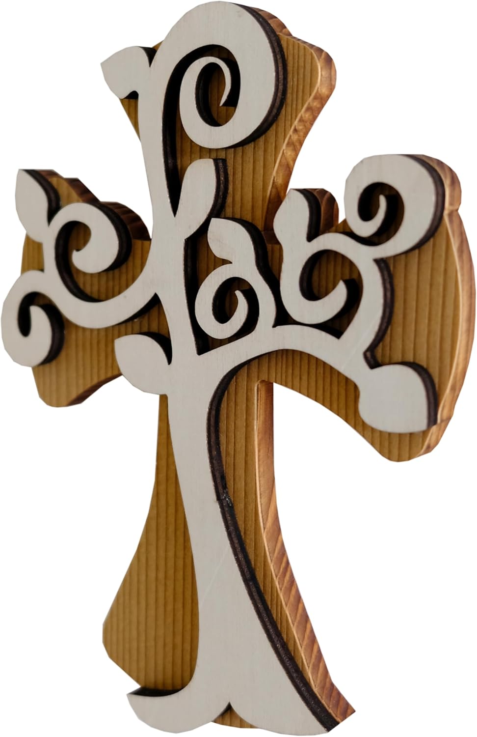 Kaltner Präsente Geschenkidee - 18 cm Wandkreuz Echtes Holz Kreuz Kruzifix mit Lebensbaum für die Wand modern gefertigt im Grödner Tal Südtirol