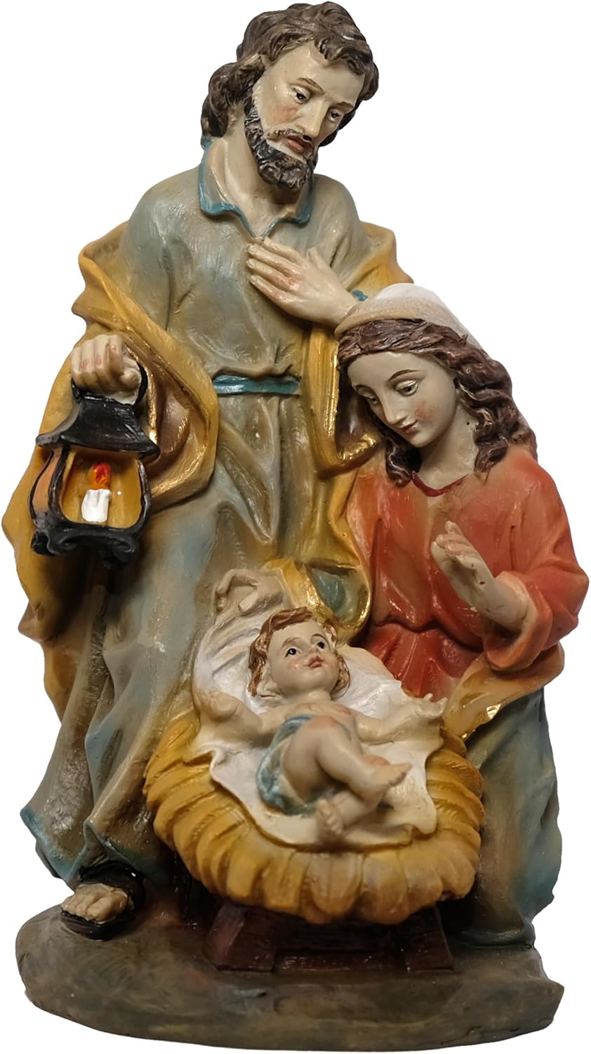 Kaltner Präsente Weihnachtskrippe Heilige Familie, Barock-Stil, Handbemalte Krippenfigur, 14 cm Höhe, Polyresin Kunststein, Mehrfarbige Krippe