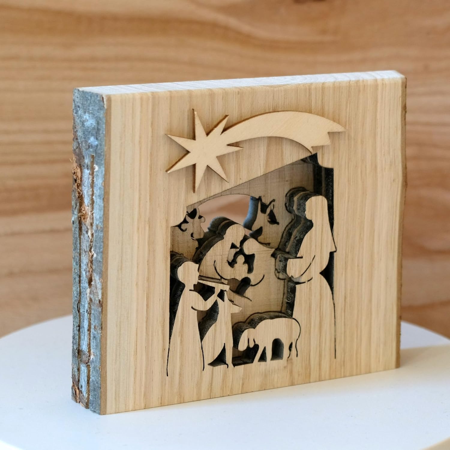 Kaltner Präsente Geschenkidee - Krippe Krippenbild 3D Relief aus Holz auch als Wandbild geeignet (Höhe 11 cm)