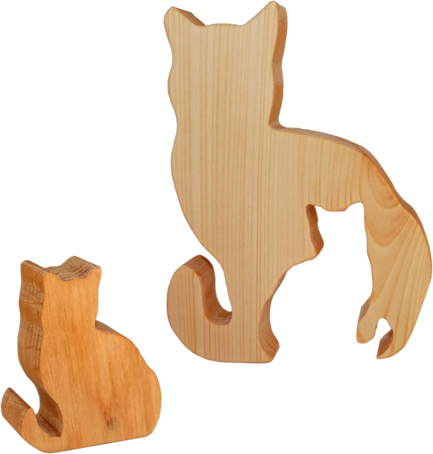 Kaltner Präsente Geschenkartikel - Echtholz Deko Figur Katzen aus massivem Buchenholz Natur, verschiebbare Ebenen Katzenbaby aus Kirschholz (Höhe 15 cm)
