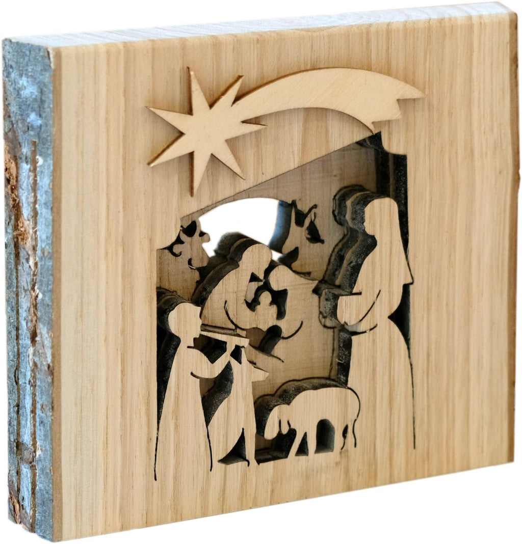 Kaltner Präsente Geschenkidee - Krippe Krippenbild 3D Relief aus Holz auch als Wandbild geeignet (Höhe 11 cm)