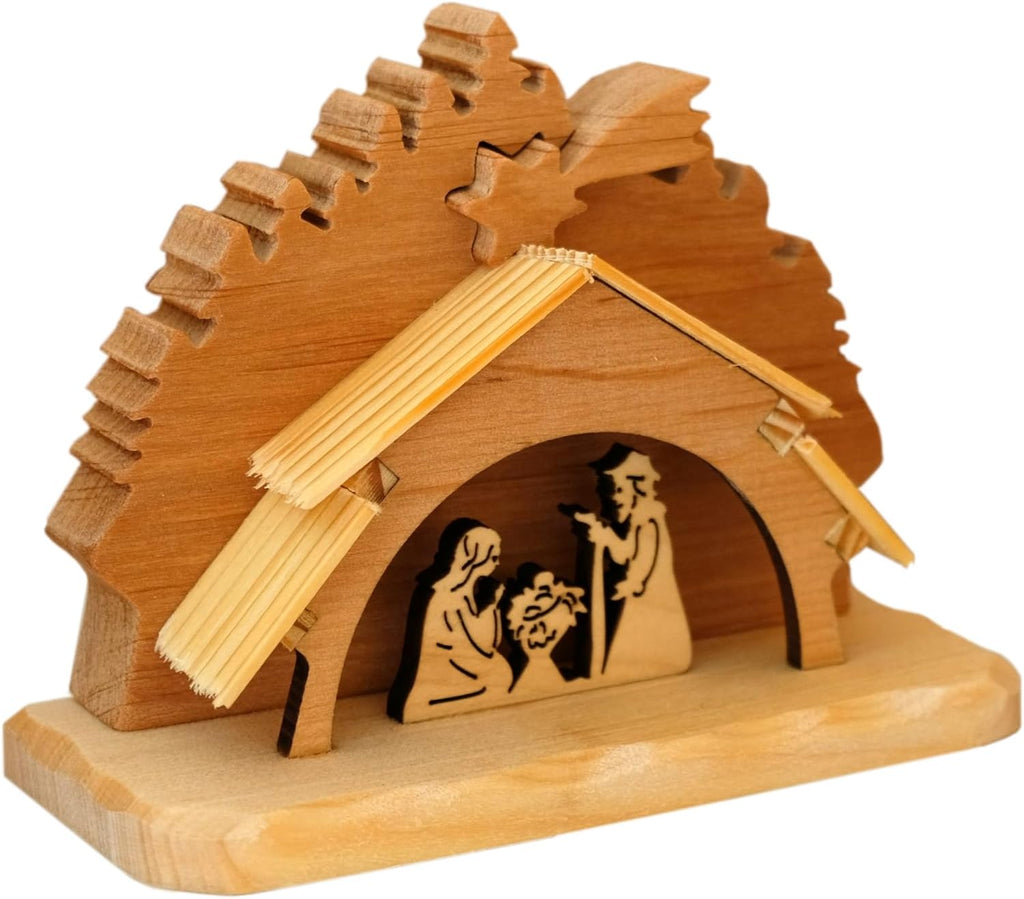 Kaltner Präsente Geschenkidee - Krippe Krippenbild 3D Weihnachtskrippe, Heilige Familie im Holzstall, Dekoration Weihnachten (Höhe 14 cm)