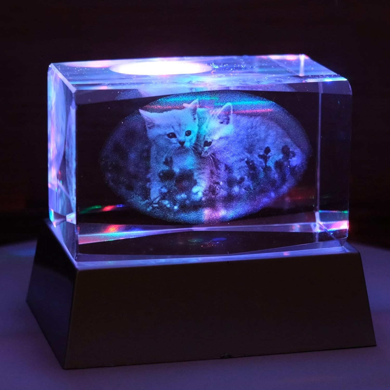 Kaltner Präsente Stimmungslicht - Das perfekte Katzen Geschenk: LED Kerze/Kristall Glasblock / 3D-Laser-Gravur Katzen Nachtlicht, Katzenliebhaber