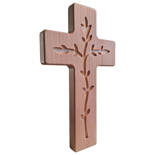 Wandkreuz Holz 20 cm aus Buche – Lebensbaum Design – Made in Germany – Christliche Geschenkidee