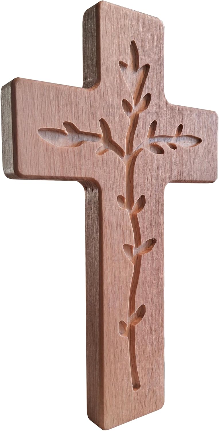 Kaltner Präsente Geschenkidee - 20 cm Wandkreuz Echtes Holz Buche Kreuz Kruzifix modern für die Wand Lebensbaum Baum des Lebens