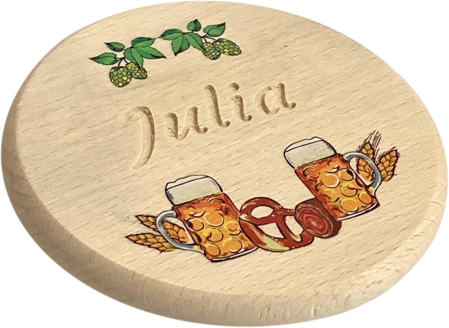 Kaltner Präsente Geschenkidee - Bierglasdeckel aus Holz mit Gravur des Namens, personalisierte Abdeckung für Krüge und Biergläser Schutz vor Wespen für den Garten, Biergarten Bierdeckel