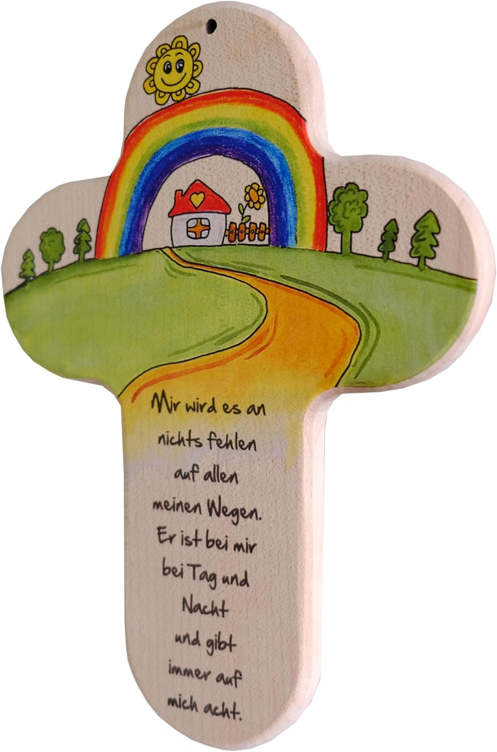 Kaltner Präsente Geschenkidee - 20 cm Kinderkreuz Kreuz für das Kinderzimmer Echtholz Natur Buche mit Buntdruck Geschenk Taufe Geburt