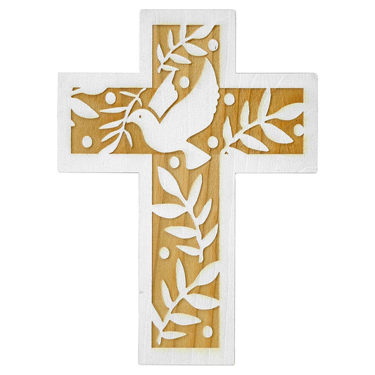 Wandkreuz Fichte 18 cm – Auferstehungskreuz mit Taube Heiliger Geist – Echtholz aus Südtirol